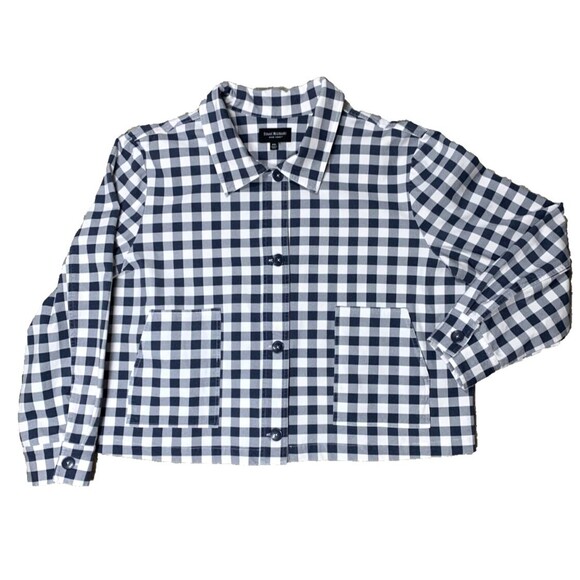 Isaac Mizrahi Jackets & Blazers - Isaac Mizrahi Gingham Denim Jacket XXL Blue White Plaid Lady Jacket Stretch